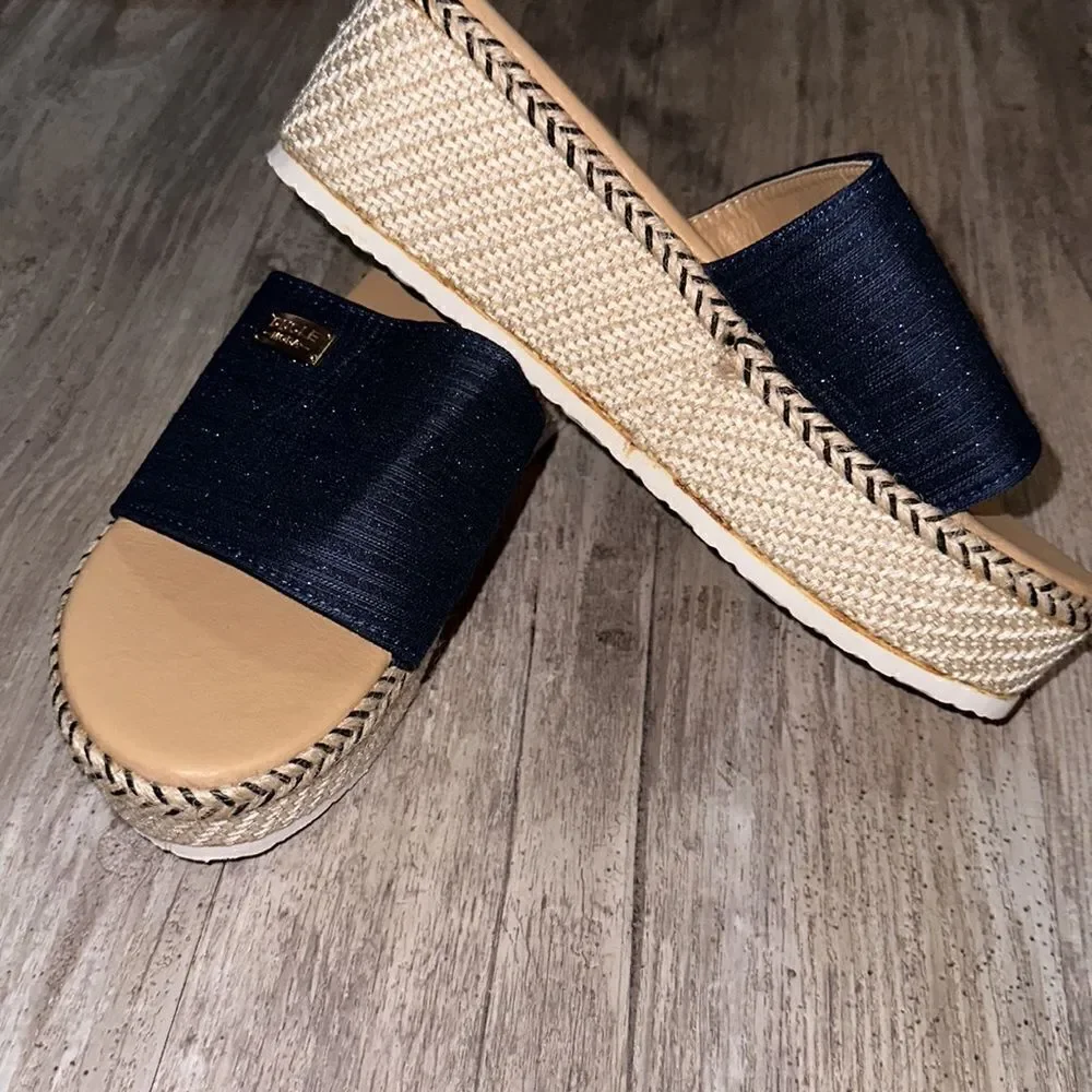 NEW DUOLE Moda blue glitter espadrilles mule ls size 10